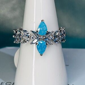 Bomb Party Aquamarine Ice Crystal on Sterling Silver Size 8 Ring NWT RBP7456